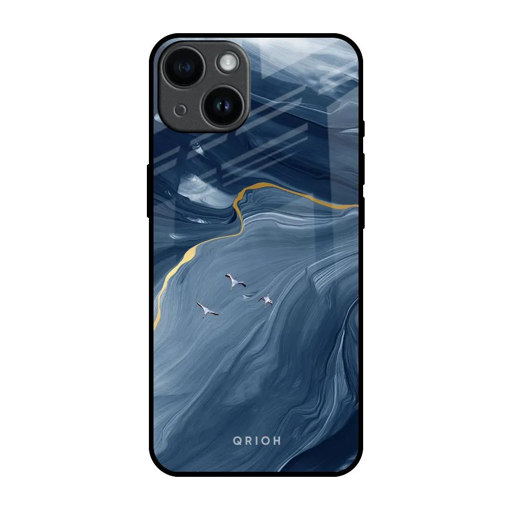 anti fingerprint Luxury Texture Finish Deep Ocean Marble Glass Case for iPhone 14