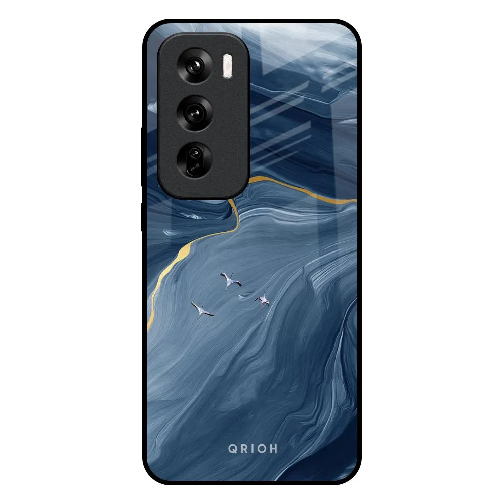 Deep Ocean Marble Glass Case for Oppo Reno 12 5G Shock absorption Matte Layer