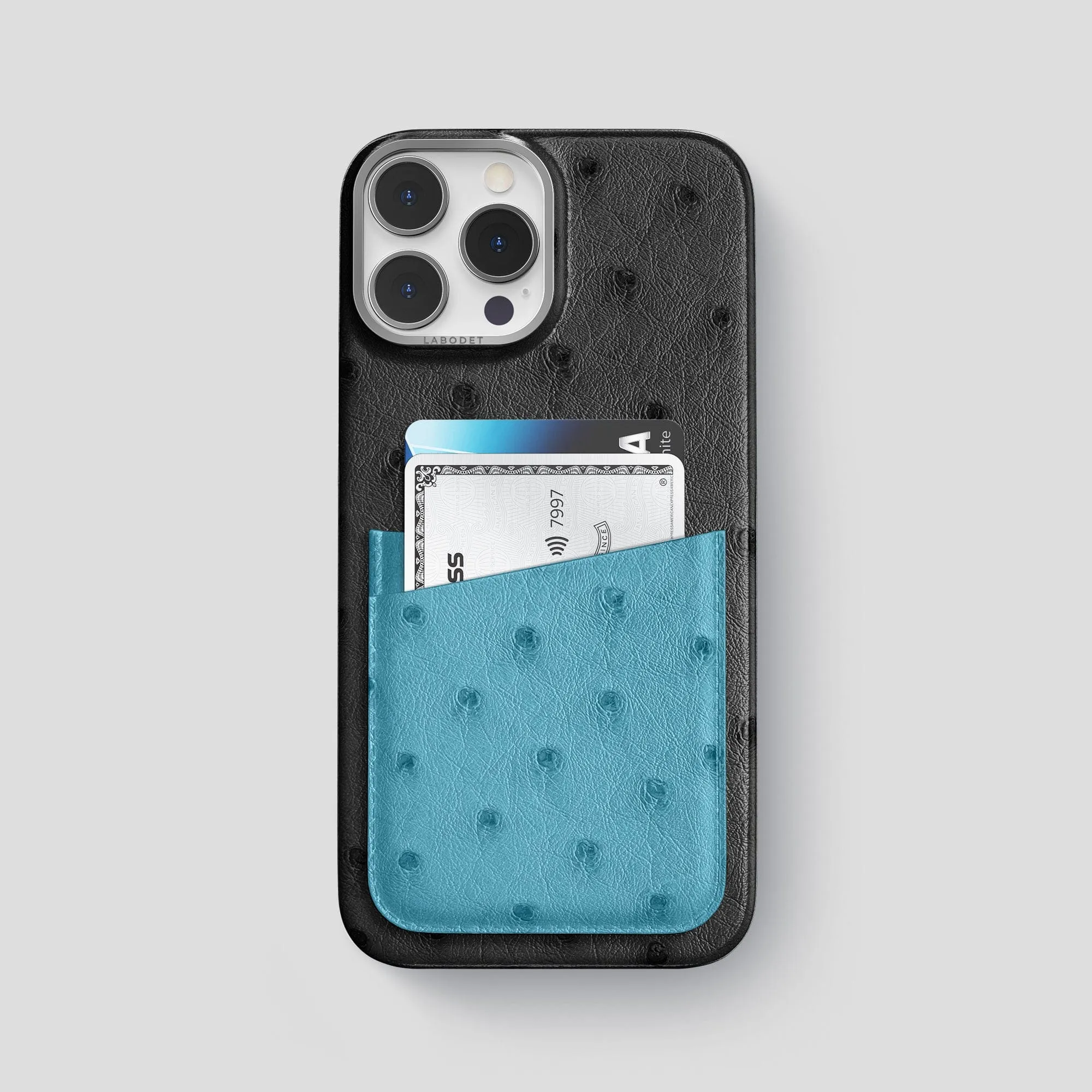 Double Card Case Color?? For iPhone 15 Pro Max In Ostrich Hybrid Material Build Minimal Touch