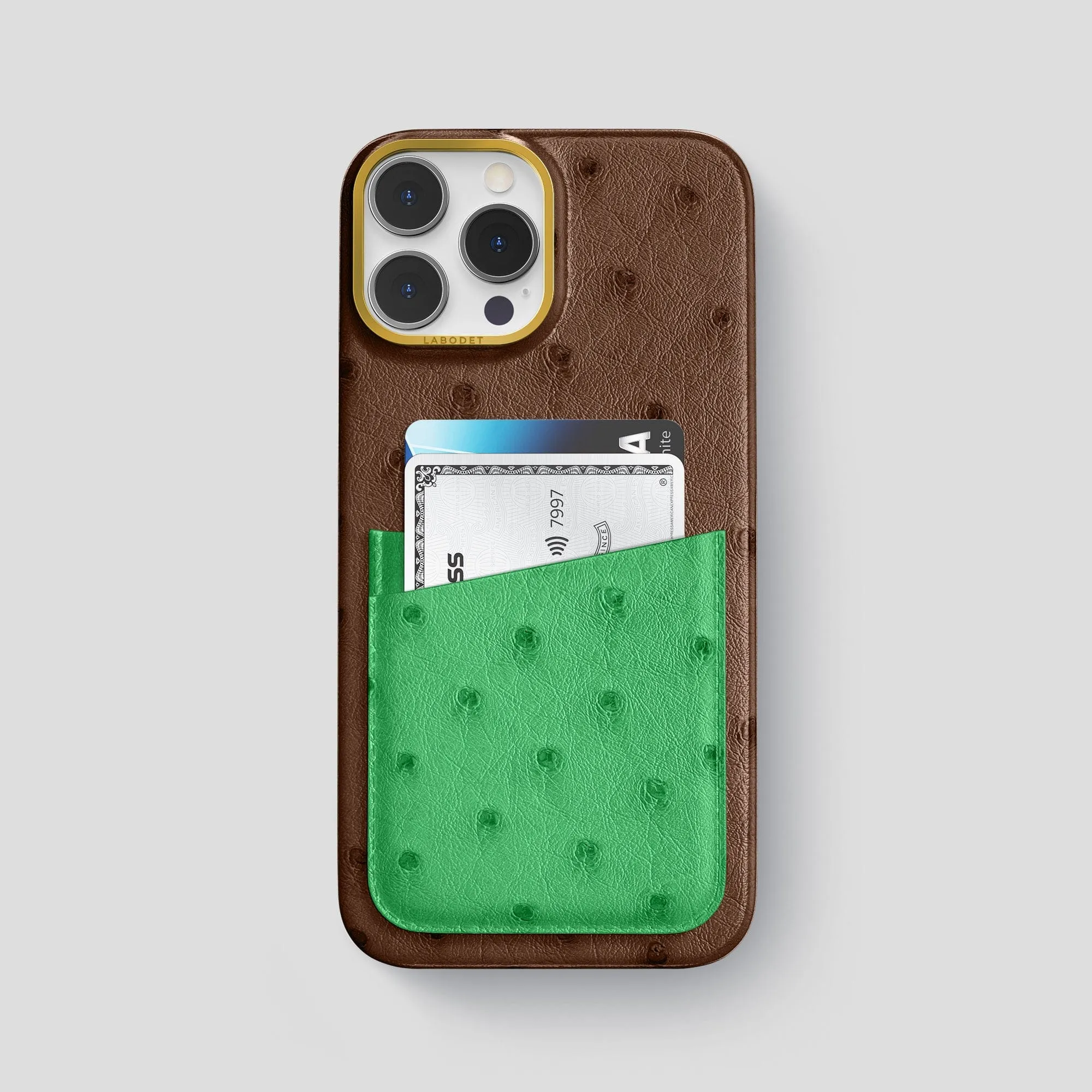 Wireless Charging Compatible Double Card Case Color?? For iPhone 15 Pro Max In Ostrich