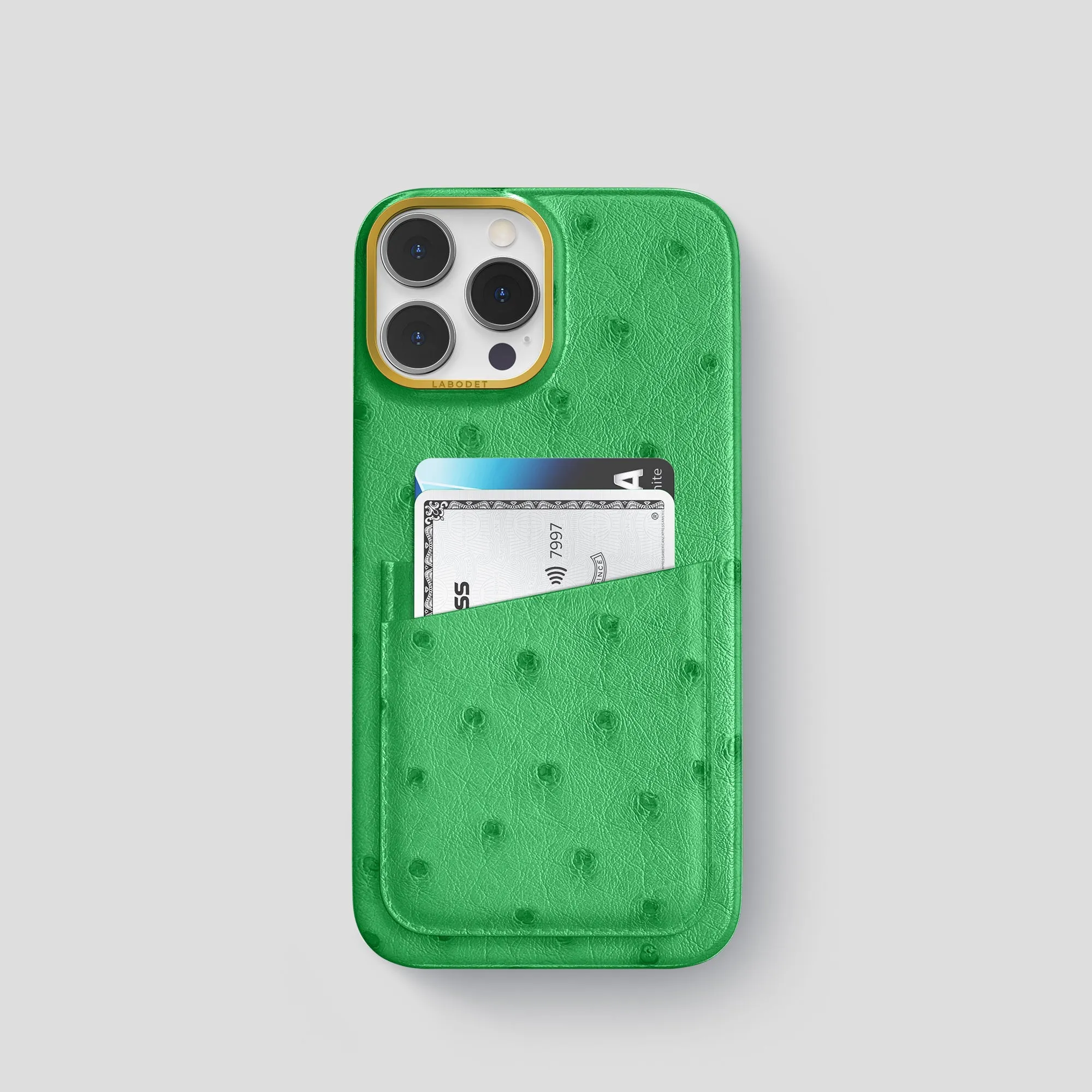 Double Card Case For iPhone 15 Pro In Ostrich Durable Quality Flexible Design