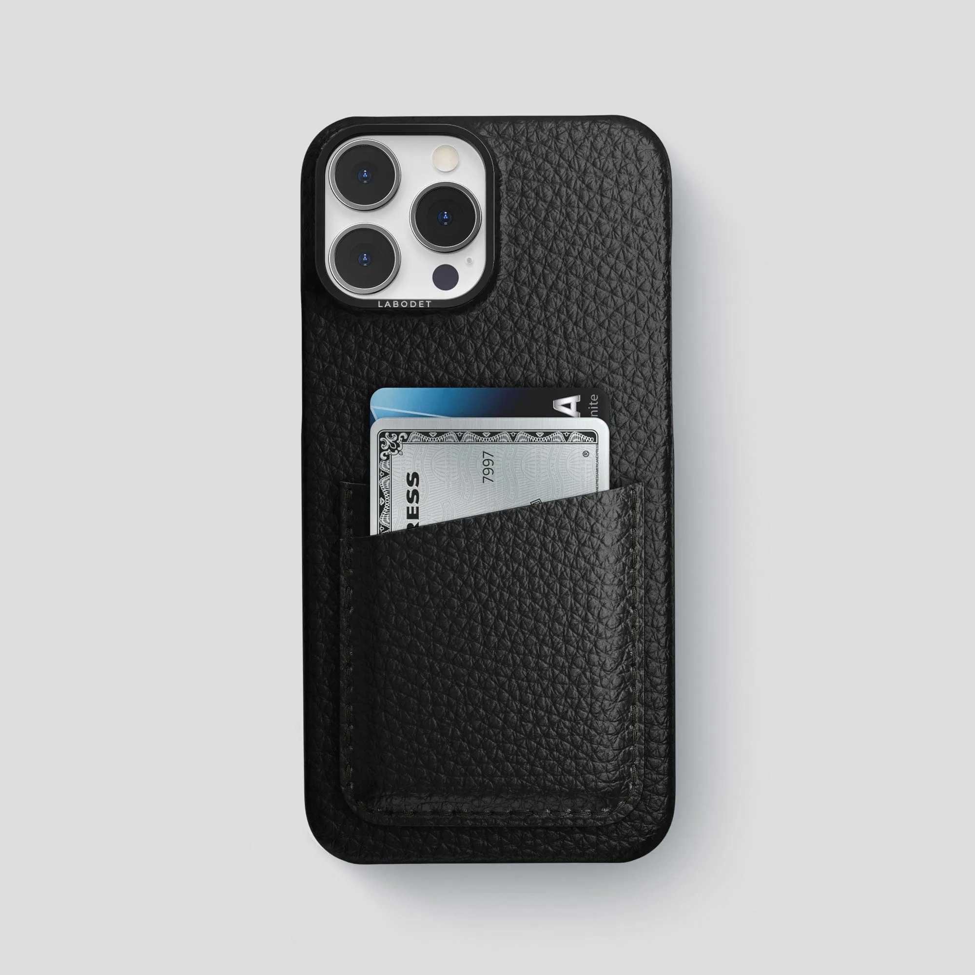 Double Card Case For iPhone 15 Pro Max In Calf Protective Pattern Texture Gradient Design