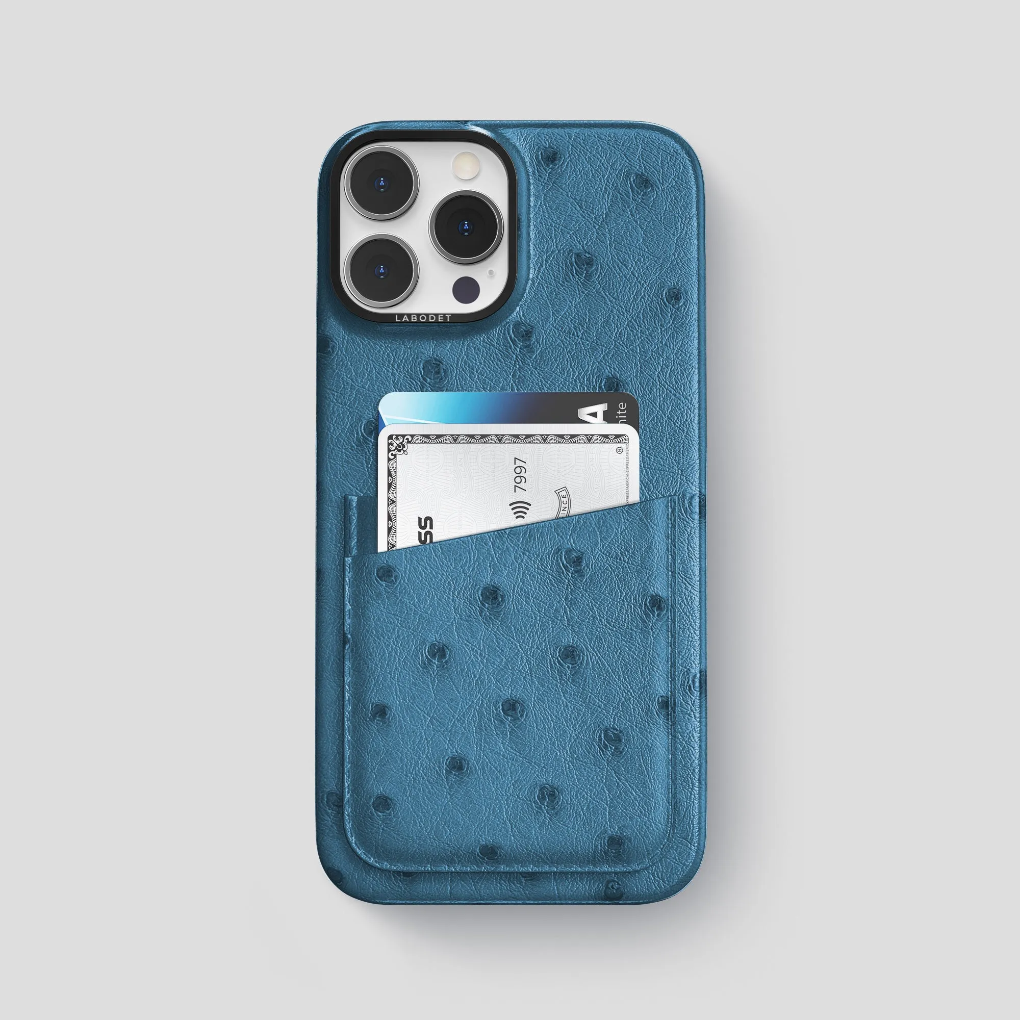 Double Card Case For iPhone 15 Pro Max In Ostrich Rugged Detail Layer