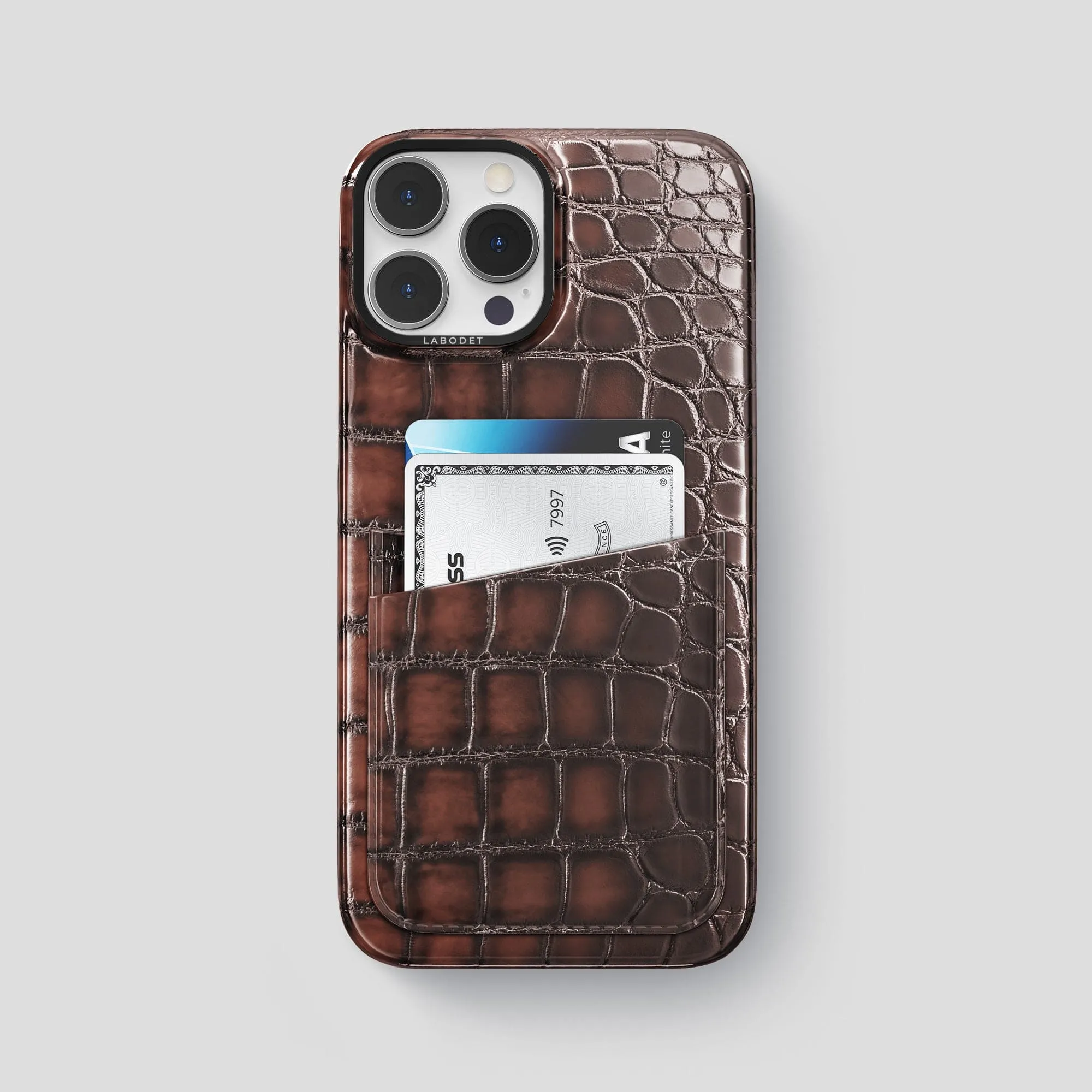Double Card Case For iPhone 15 Pro Max In Patina Alligator Color Layer