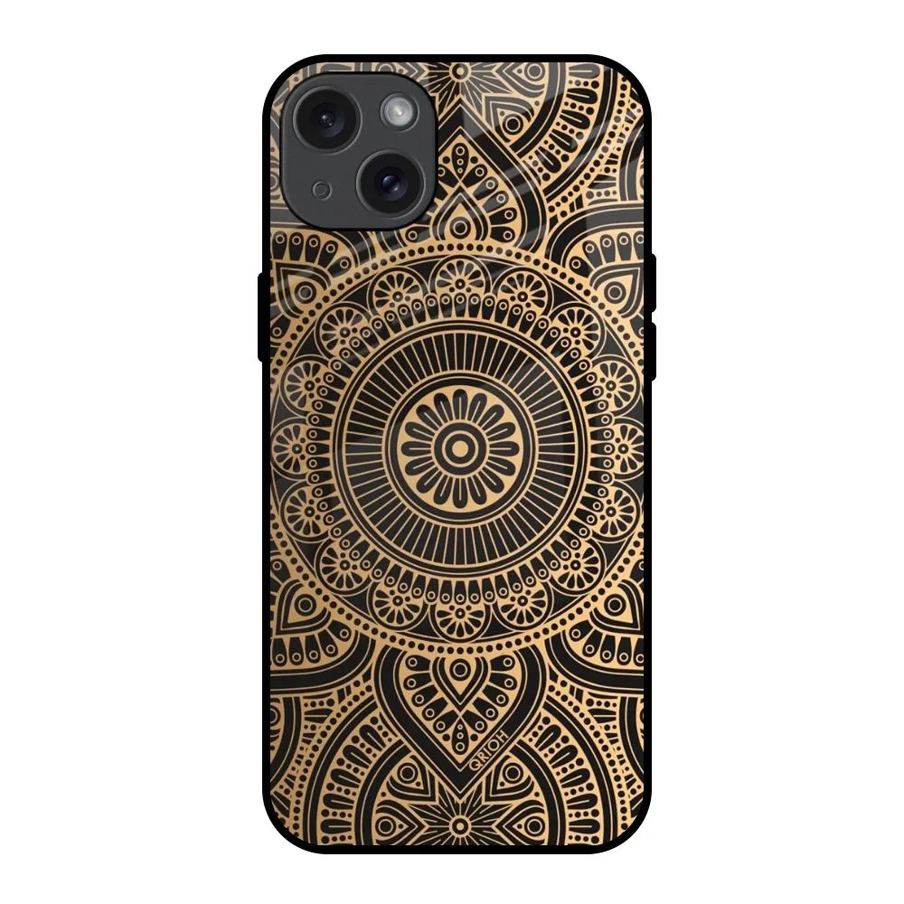Office Accessory Luxury Mandala Glass Case for iPhone 15 Plus