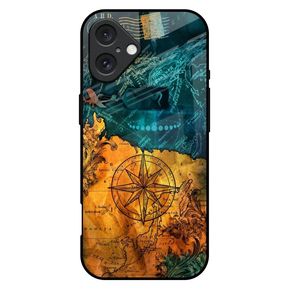 Architecture Map Glass Case for iPhone 16 Plus Flexible Edge Texture
