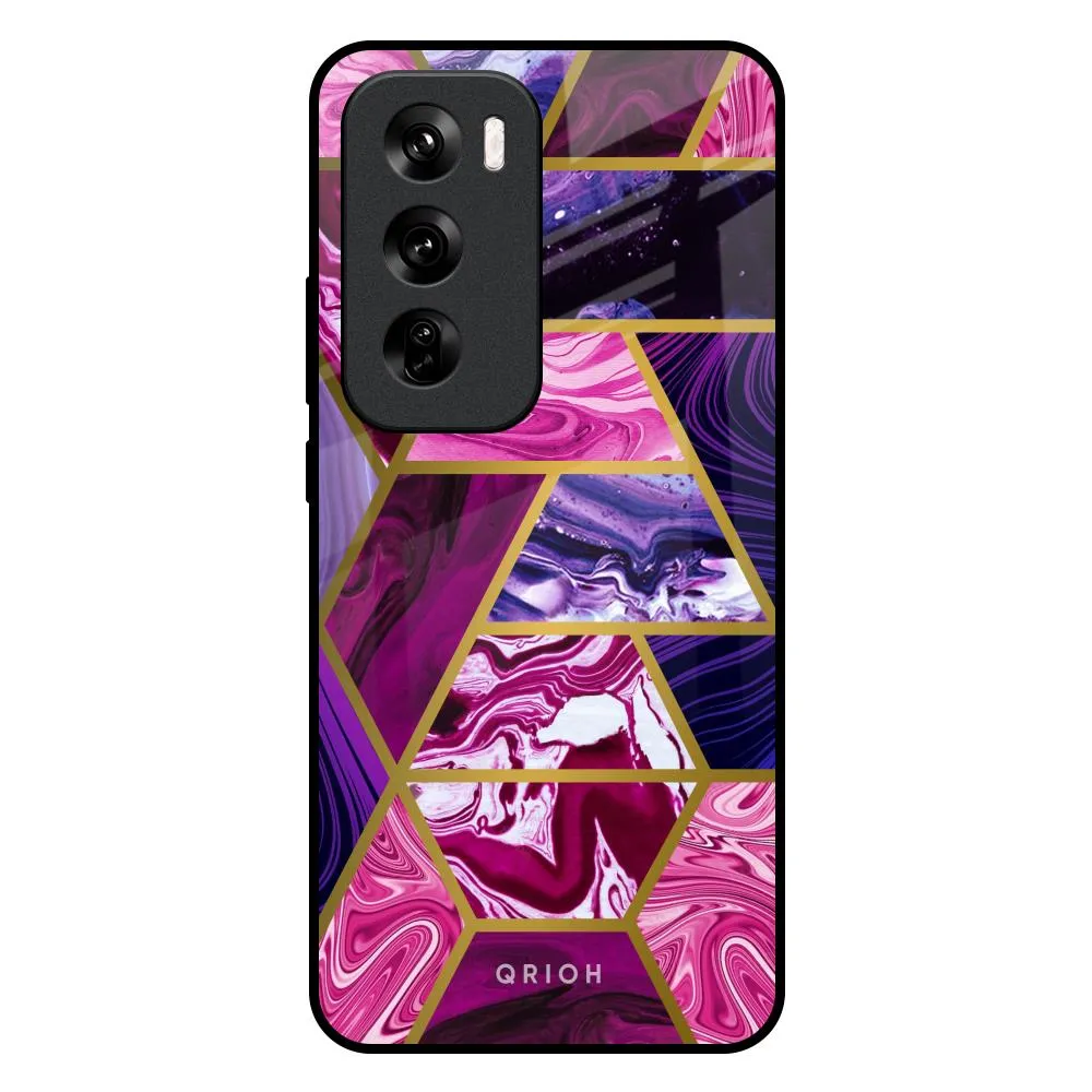Electroplated Geometric Marble Glass Case for Oppo Reno 12 5G Precision Cutouts