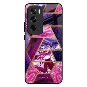 Electroplated Geometric Marble Glass Case for Oppo Reno 12 5G Precision Cutouts