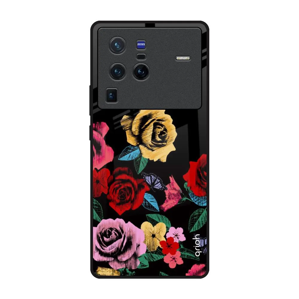 Smooth Grip Layer Floral Decorative Glass Case For Vivo X80 Pro 5G