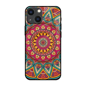 Elegant Mandala Glass Case for iPhone 14 Plus Lightweight Frame Hybrid Grip Finish