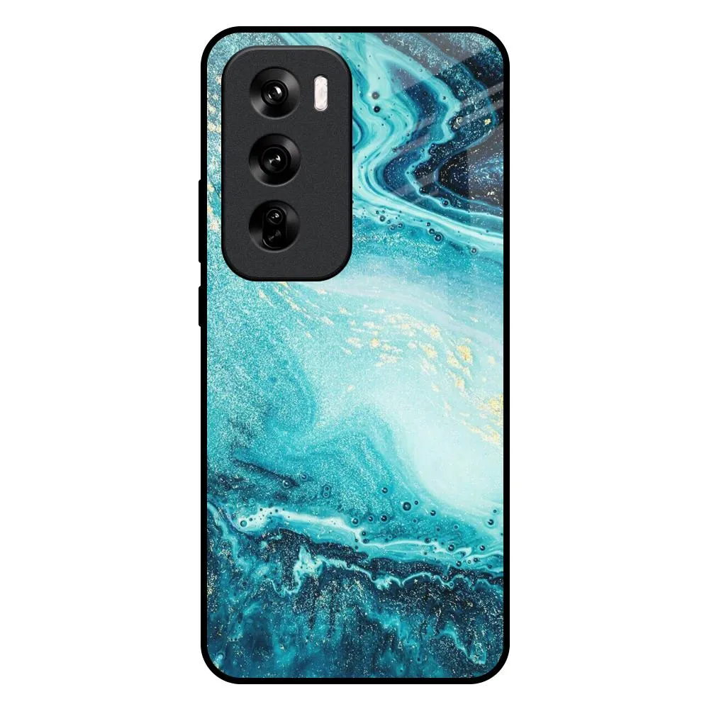 Gloss Surface Sea Water Glass Case for Oppo Reno 12 5G