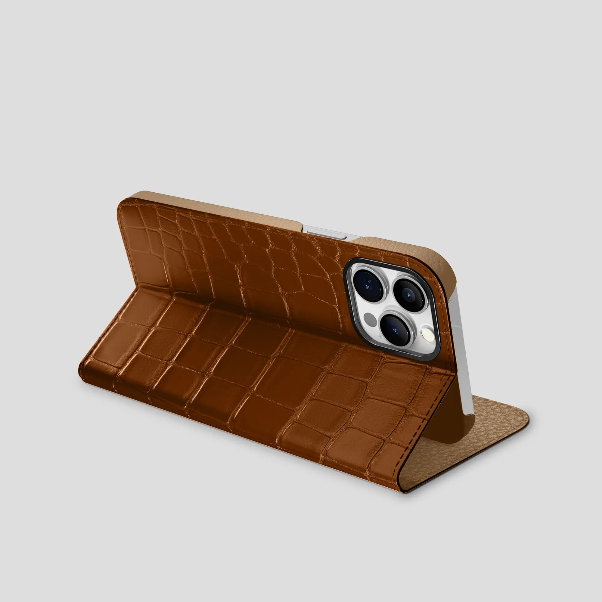 Folio Stand Case For iPhone 15 Pro In Alligator Handcrafted Design Matte Look