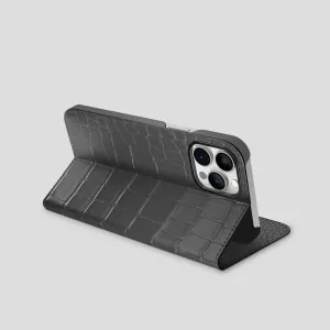 Folio Stand Case For iPhone 15 Pro In Alligator Matte Design Texture
