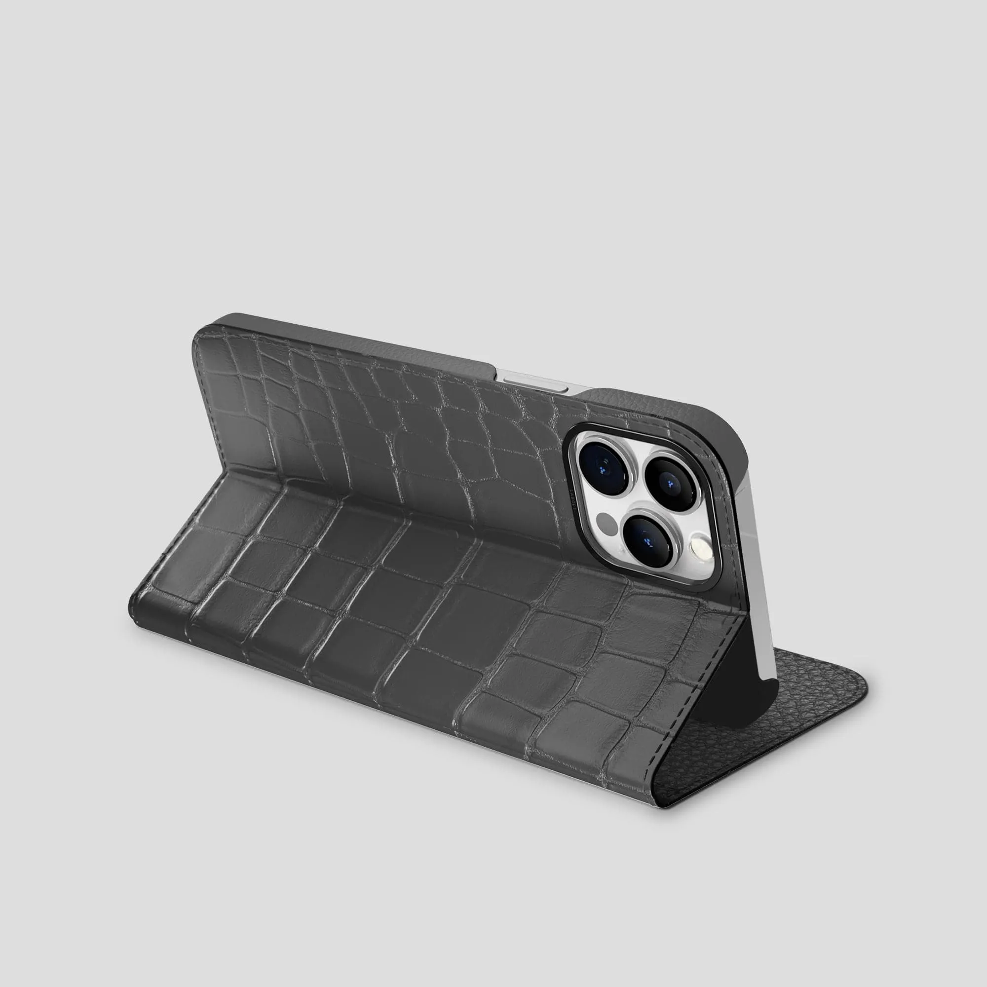 Folio Stand Case For iPhone 15 Pro In Alligator Matte Design Texture