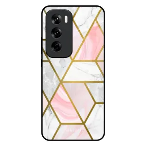 Hybrid Pattern Texture Soft Frame Geometrical Marble Glass Case for Oppo Reno 12 Pro 5G