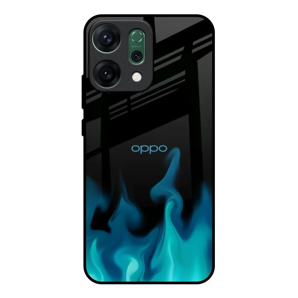 Smooth Texture Teal Flames Glass Case for Oppo Reno14 Pro 5G