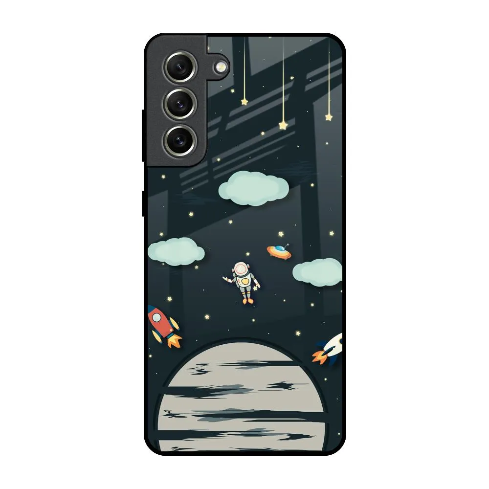 Premium Texture Layer Strong Outline Astronaut Dream Glass Case For Samsung Galaxy S21 FE 5G