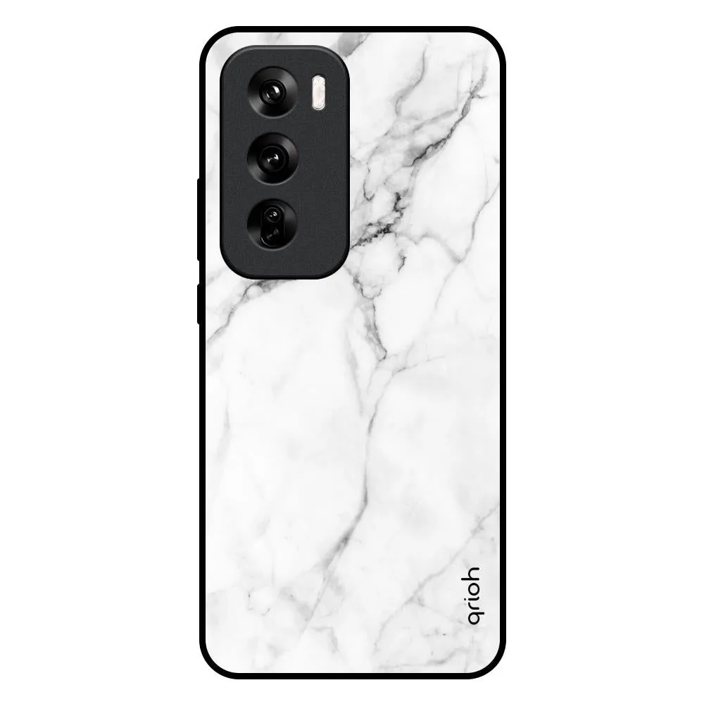 Modern White Marble Glass Case for Oppo Reno 12 Pro 5G Marble Texture Slim Profiled