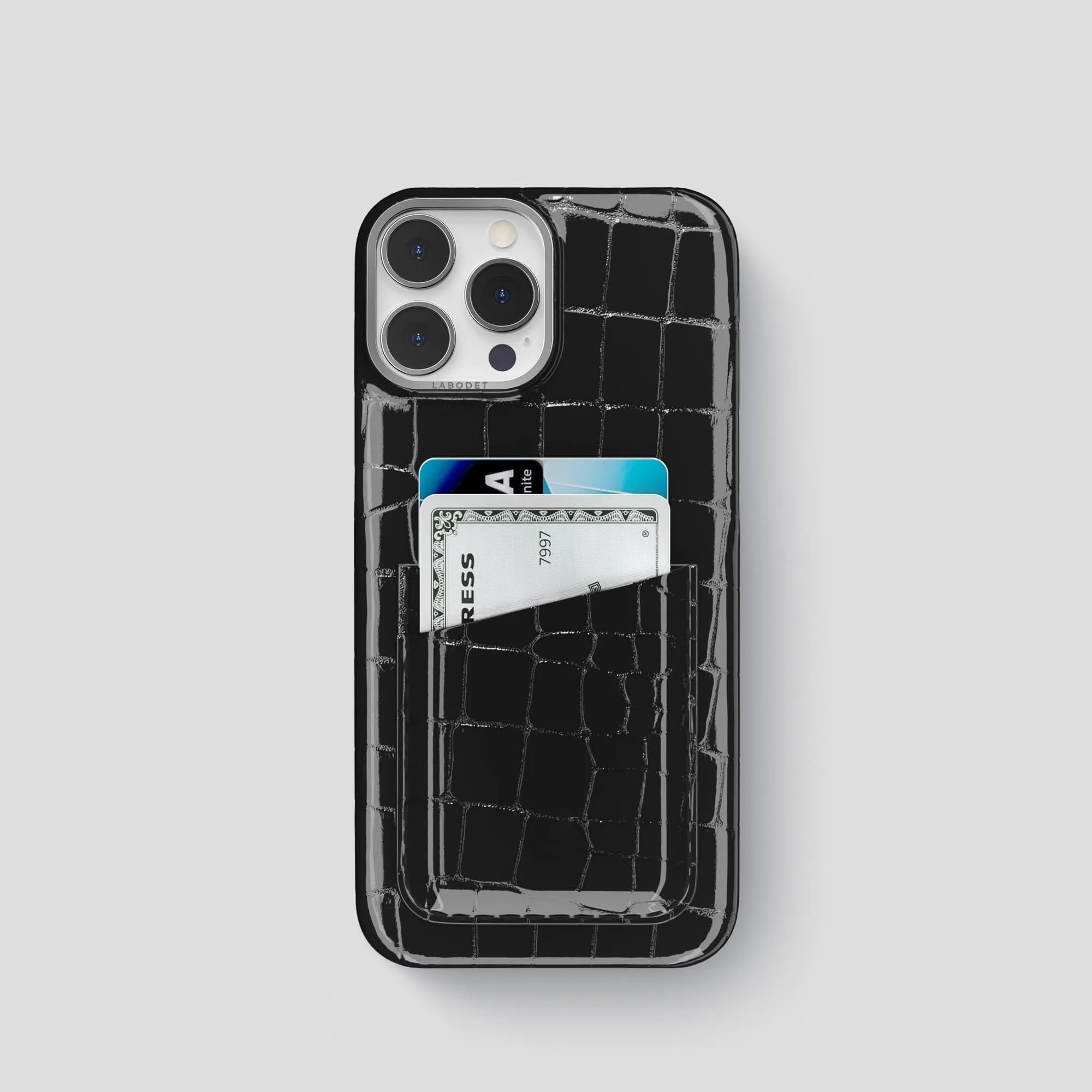 Shock Resistant Build Double Card Case For iPhone 15 Pro In Shiny Alligator