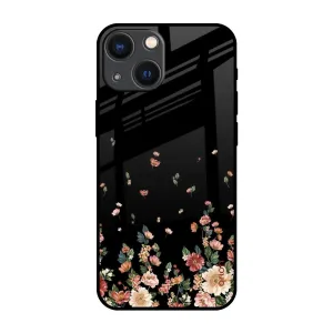 Floating Floral Print Glass Case for iPhone 14 Plus Flexible Fit