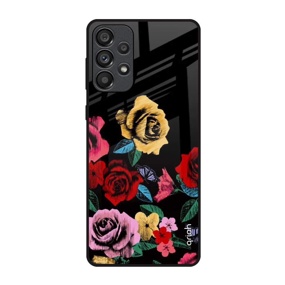 Matte Detail Floral Decorative Glass Case For Samsung Galaxy A73 5G