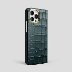 Folio Case For iPhone 15 Pro Max In Metallic Alligator Hybrid Material Shockproof Frame