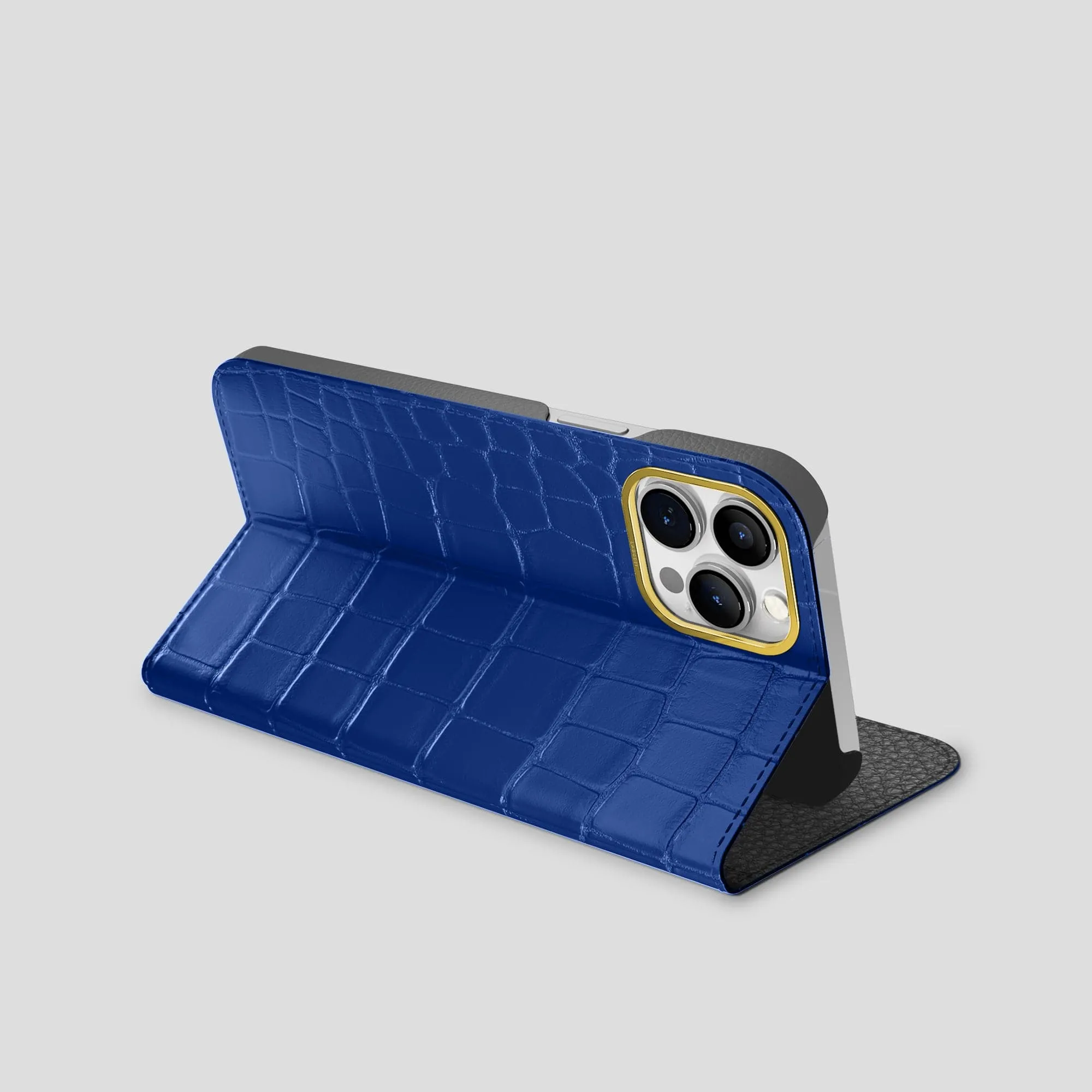 Scratch Guard Folio Stand Case For iPhone 15 Pro Max In Alligator