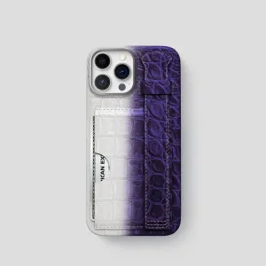 Cardholder Strap Case For iPhone 15 Pro In Himalayan Crocodile Hybrid Material Build