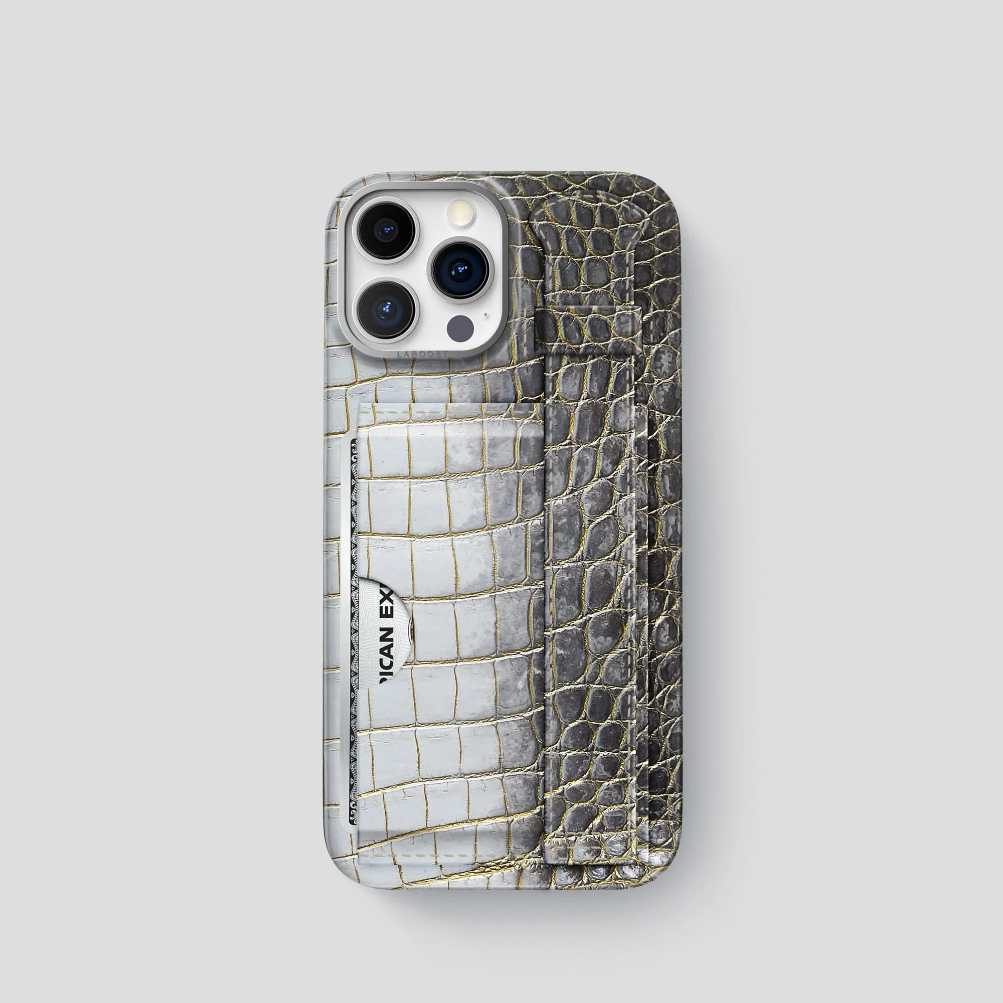 Cardholder Strap Case For iPhone 15 Pro In Himalayan Crocodile Smooth Craft