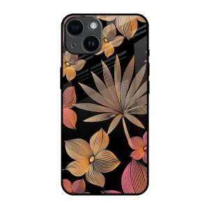 Lines Pattern Flowers Glass Case for iPhone 14 Gloss Surface
