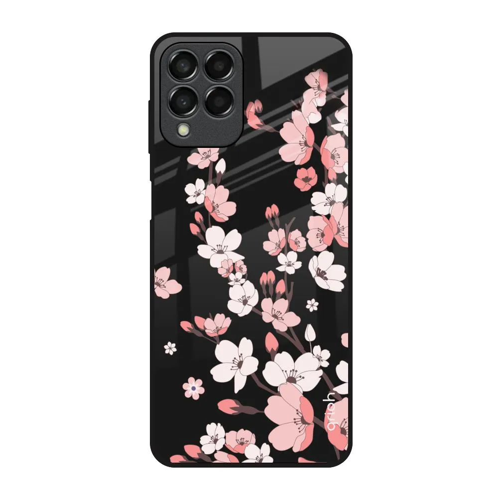 Soft Material Simple Style Black Cherry Blossom Glass Case for Samsung Galaxy M53 5G