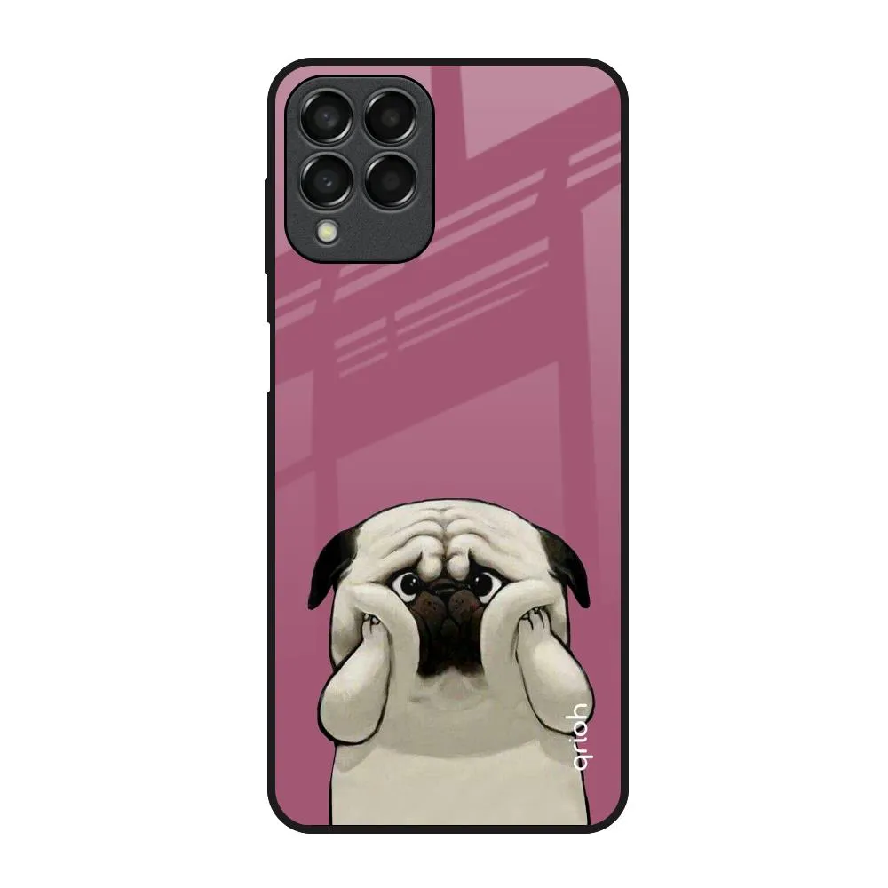 Funny Pug Face Glass Case For Samsung Galaxy M53 5G Modern Build Texture Colorful Accent