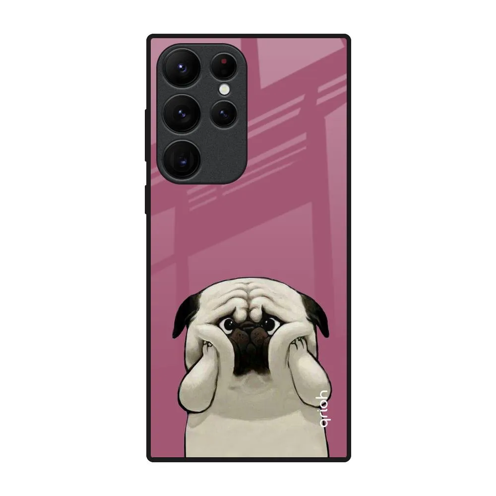Funny Pug Face Glass Case For Samsung Galaxy S22 Ultra 5G Soft Grip Finish Smooth Layer Texture