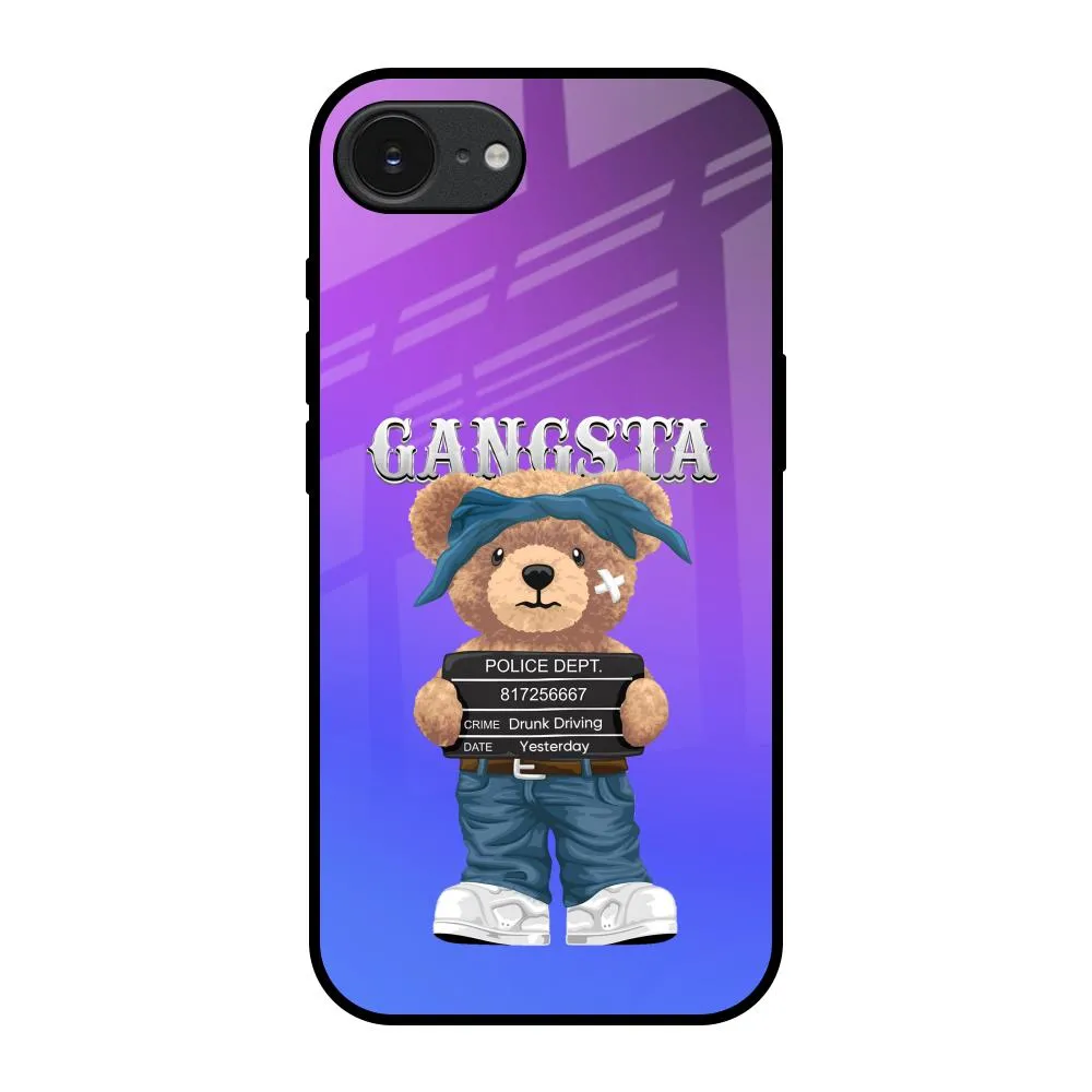 Durable Frame Carbon Fiber Gangsta Bear Glass Case for Apple iPhone 16e