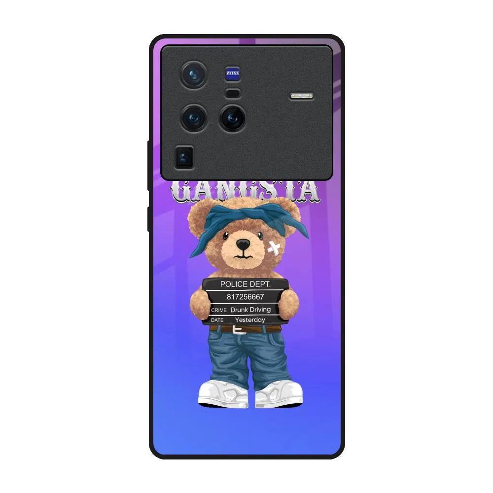 Durable Texture Finish Gangsta Bear Glass Case for Vivo X80 Pro 5G