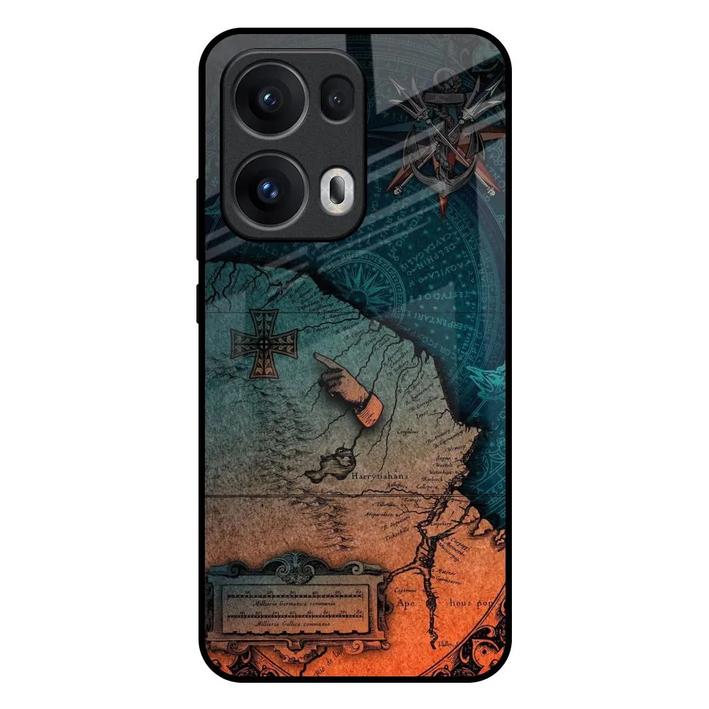 Modern Texture Look Slim Feel Geographical Map Glass Case for Oppo Reno13 Pro 5G