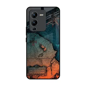 Geographical Map Glass Case for Vivo V25 Pro Vivid Pattern Design