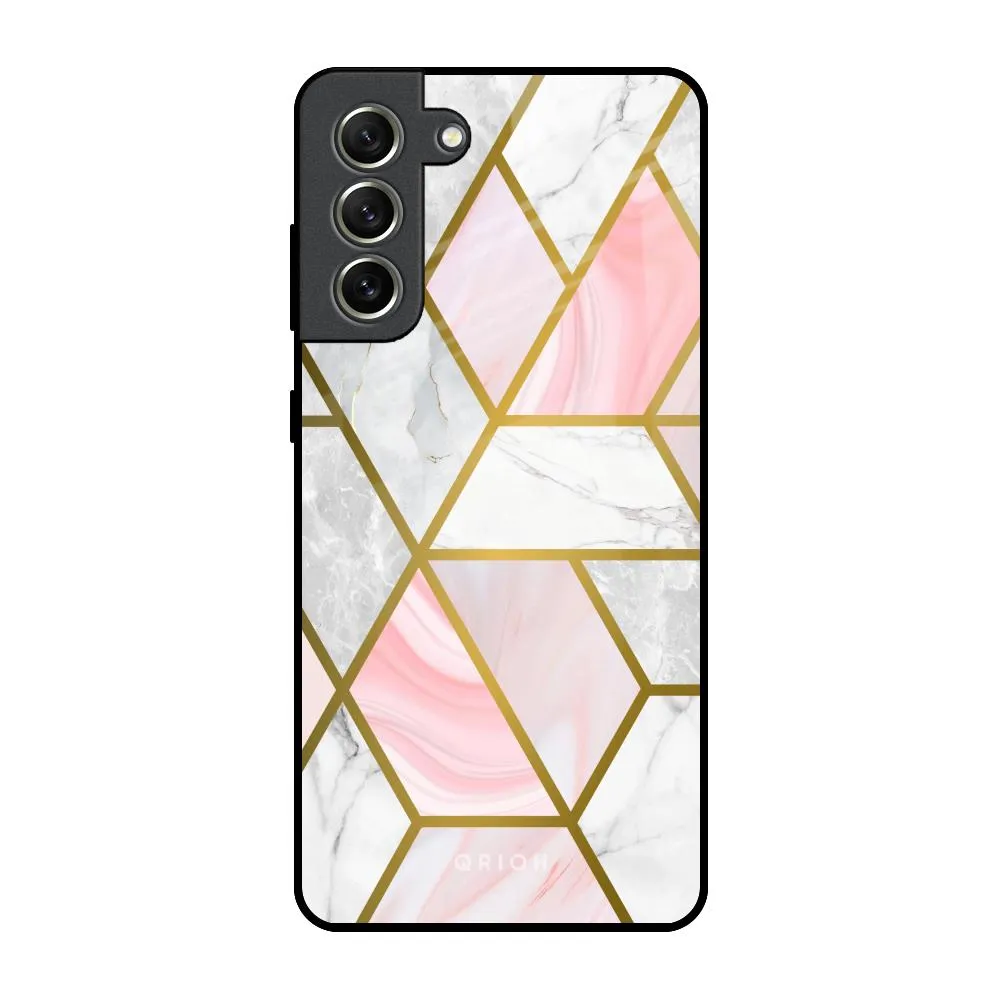 Geometrical Marble Glass Case for Samsung Galaxy S21 FE 5G Glossy surface Compact Shape