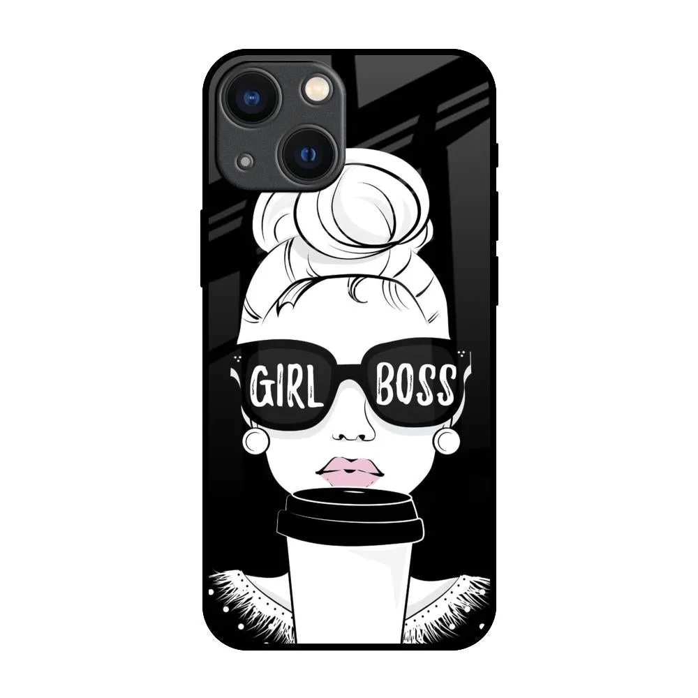 Soft Surface Design Soft Interior Girl Boss Glass Case For iPhone 14 Plus