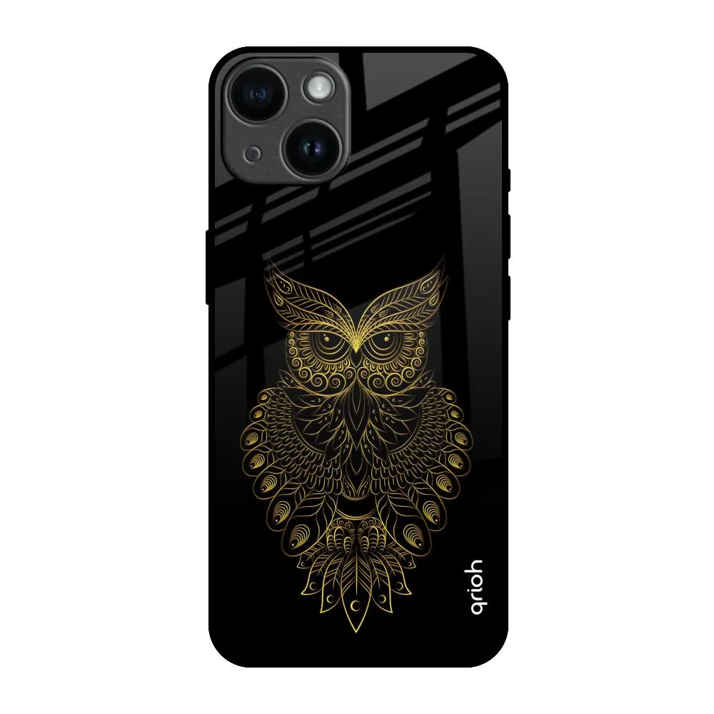 Golden Owl Glass Case for iPhone 14 Creative Design Slim Feel
