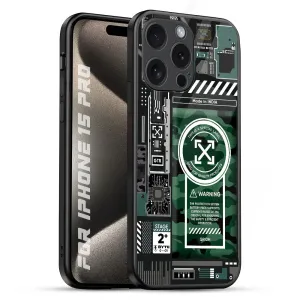 Trendy Pattern Elegant Accent Green Camo Circuit Glass Case for iPhone 15 Pro