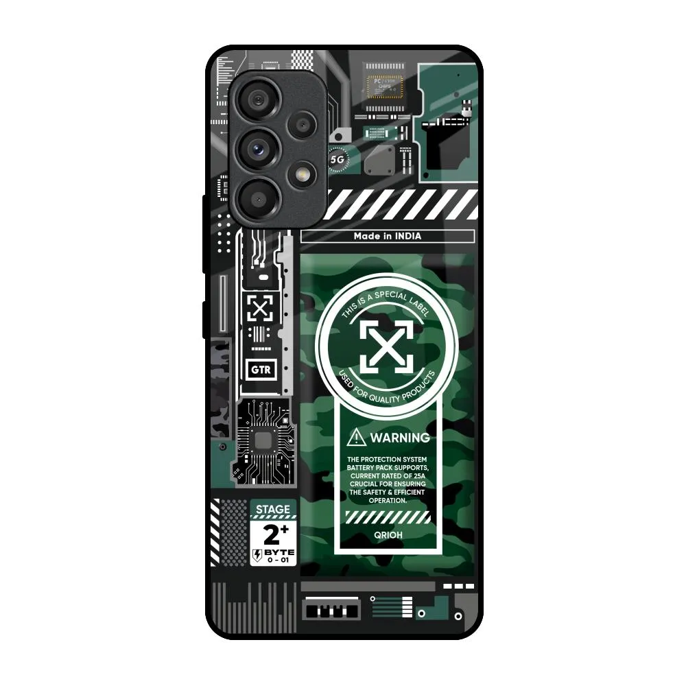 Polished Texture Design Green Camo Circuit Glass Case for Samsung Galaxy A53 5G