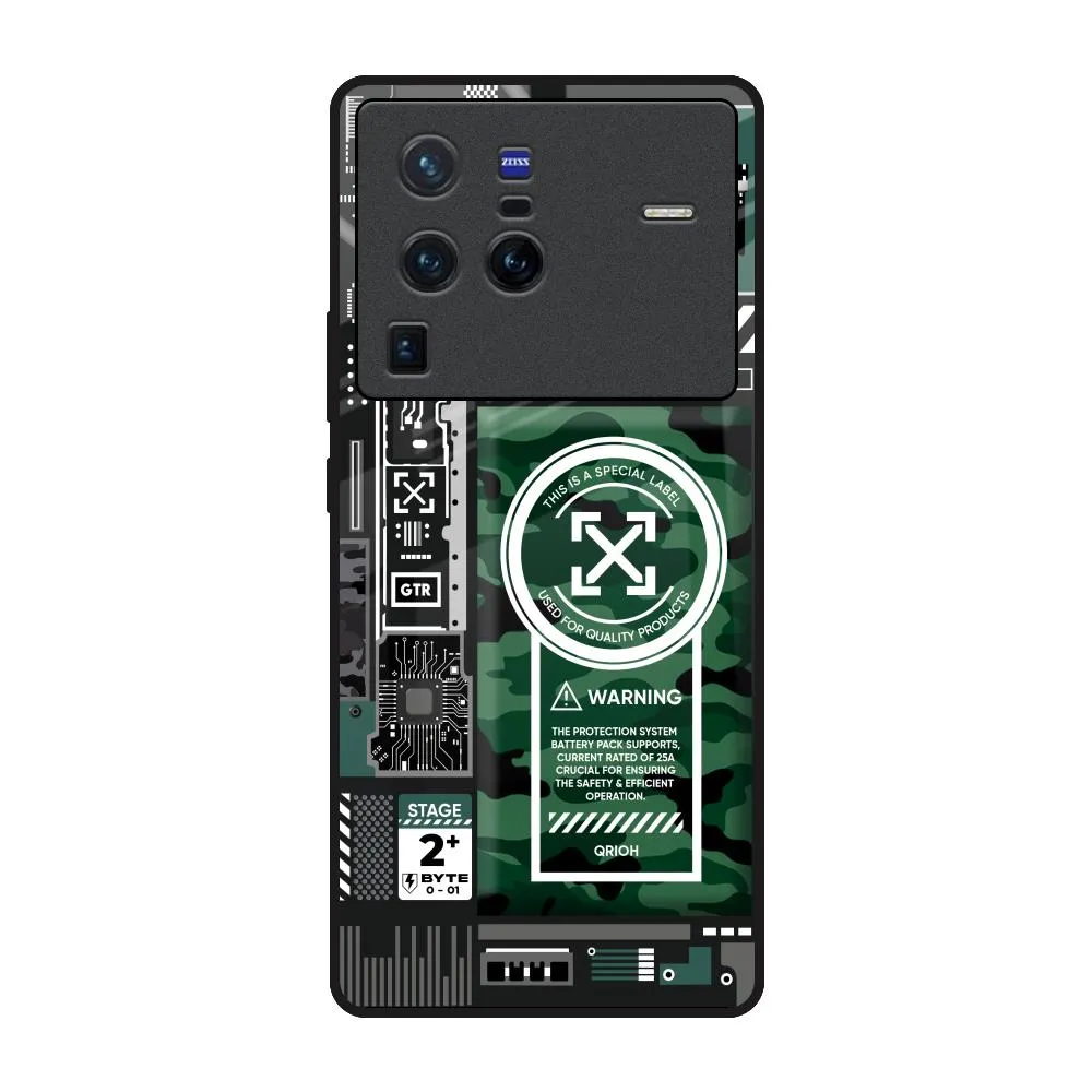 Green Camo Circuit Glass Case for Vivo X80 Pro 5G Premium Feel Layer Gloss Finish Design