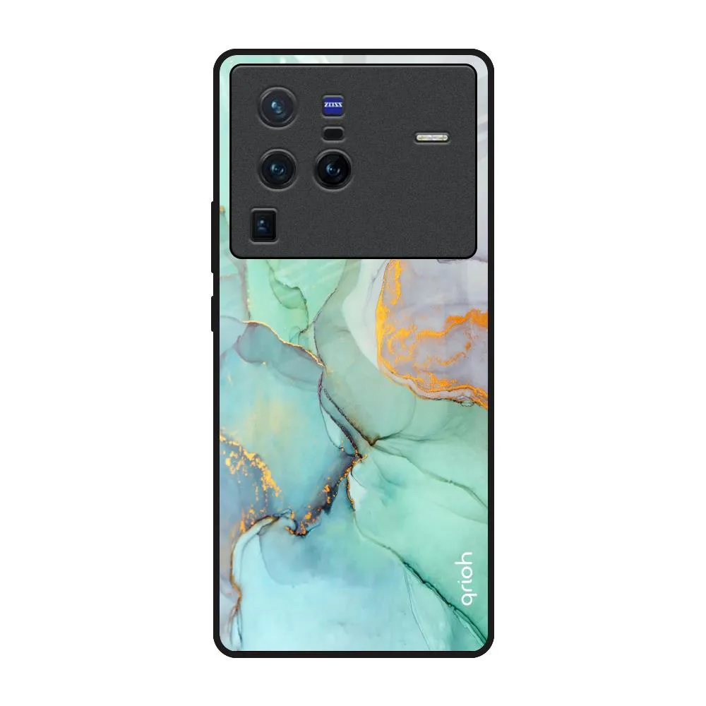 Green Marble Glass Case for Vivo X80 Pro 5G Classic Grip