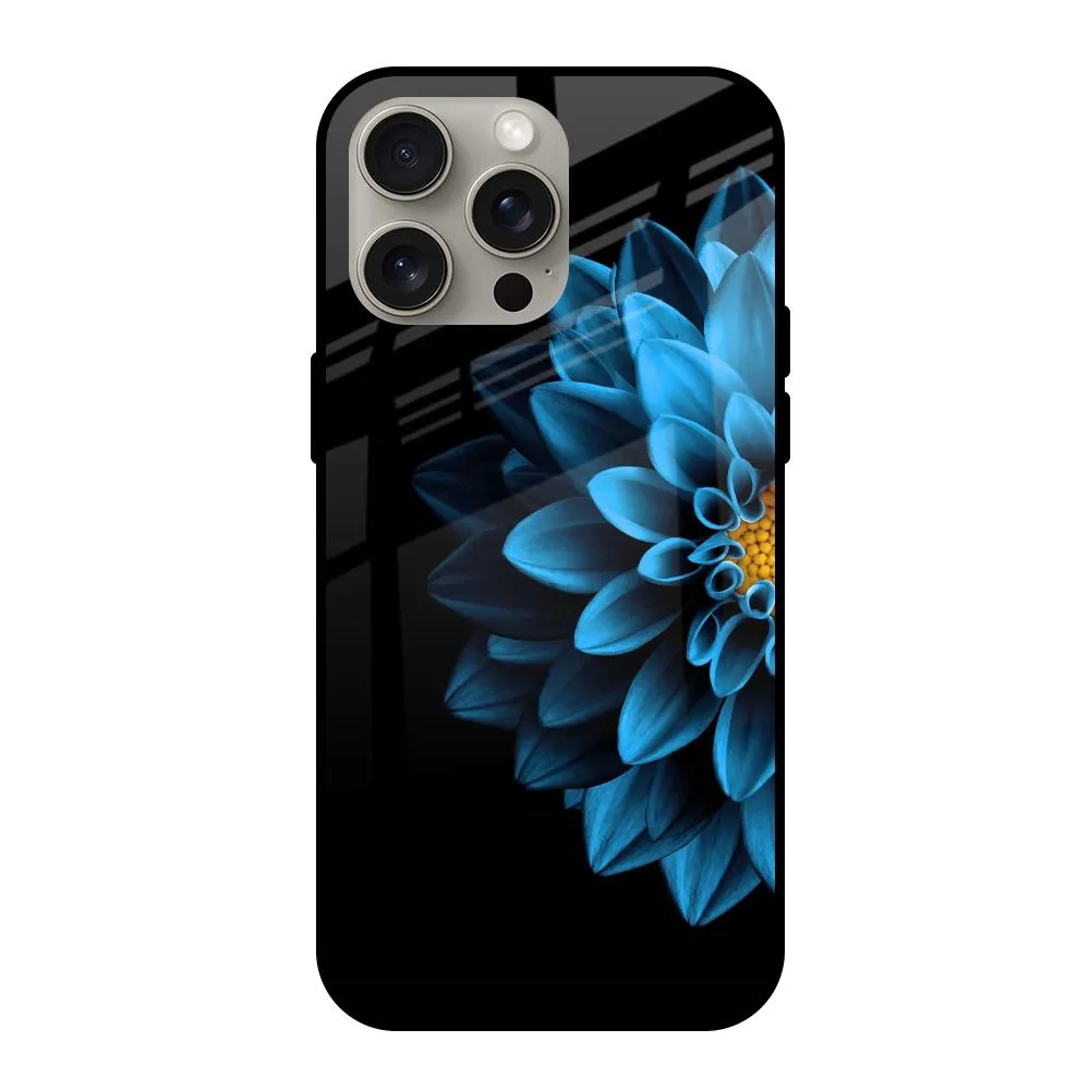 Casual Texture Elegant Shield Half Blue Flower Glass Case for iPhone 15 Pro Max