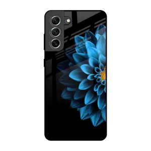 Shock Absorption Layer Half Blue Flower Glass Case for Samsung Galaxy S21 FE 5G