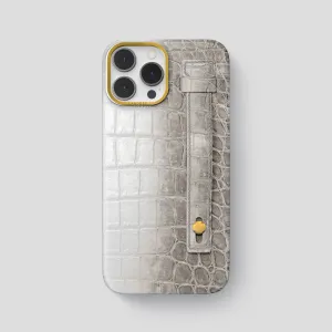 Hand Strap Case For iPhone 15 Pro Max In Himalayan Crocodile Color Pattern Trendy Aesthetic