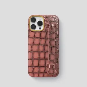 Tough Frame Stylish Shape Handle Case For iPhone 15 Pro In Patina Alligator