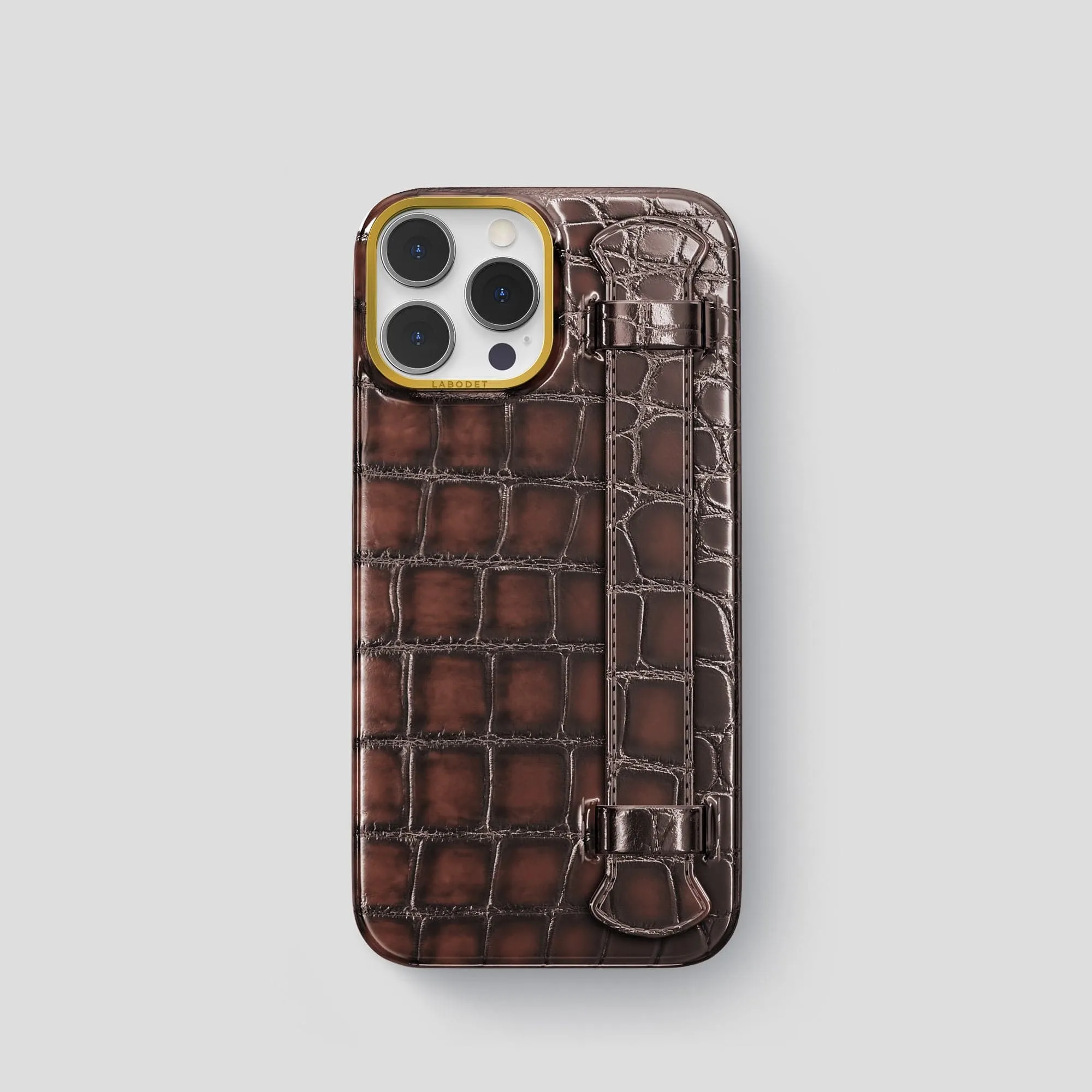 Elegant Comfort Handle Case For iPhone 15 Pro In Patina Alligator