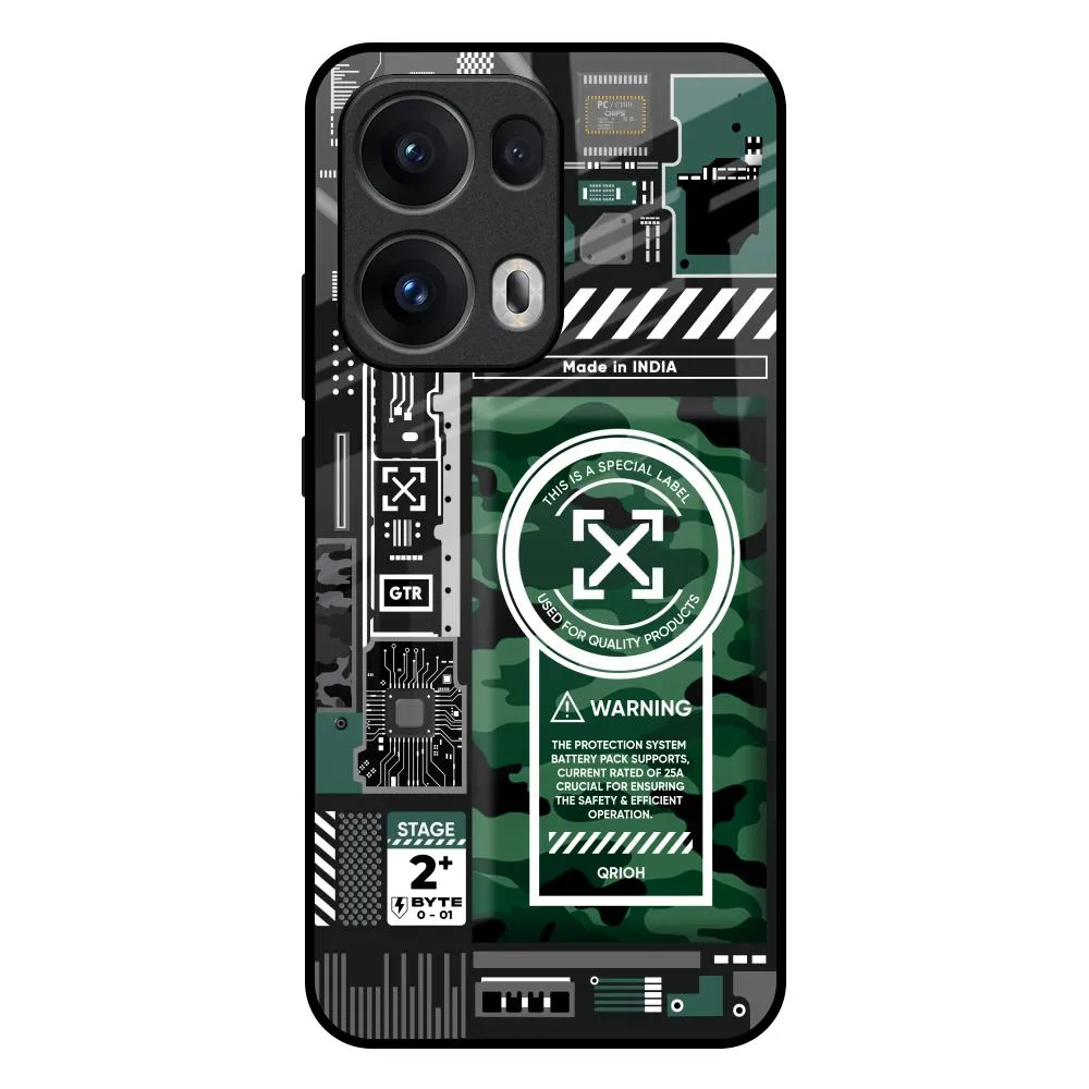 Green Camo Circuit Glass Case for Oppo Reno13 Pro 5G Sporty Design Light Frame